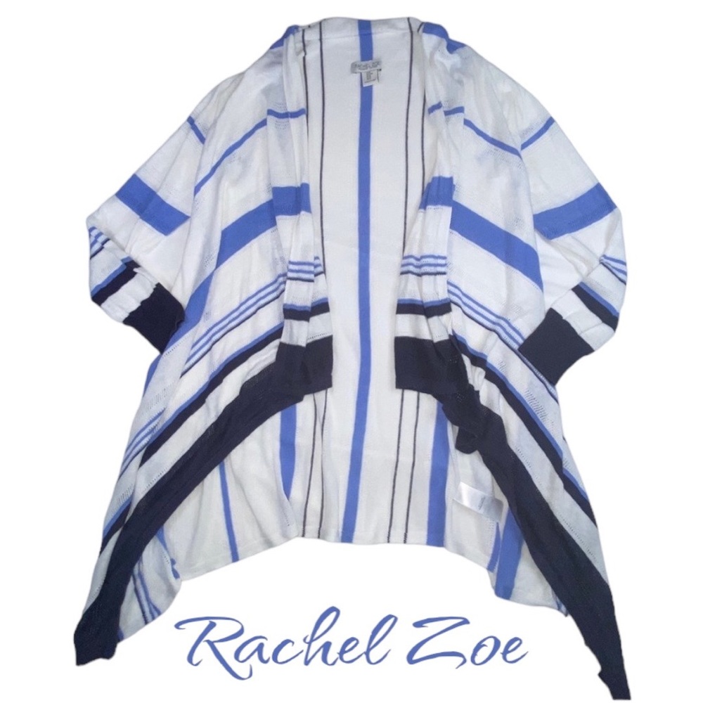 Rachel Zoe Linen Blend Open Blue Striped Lightweight Cardigan Sweater Medium - Picture 12 of 12